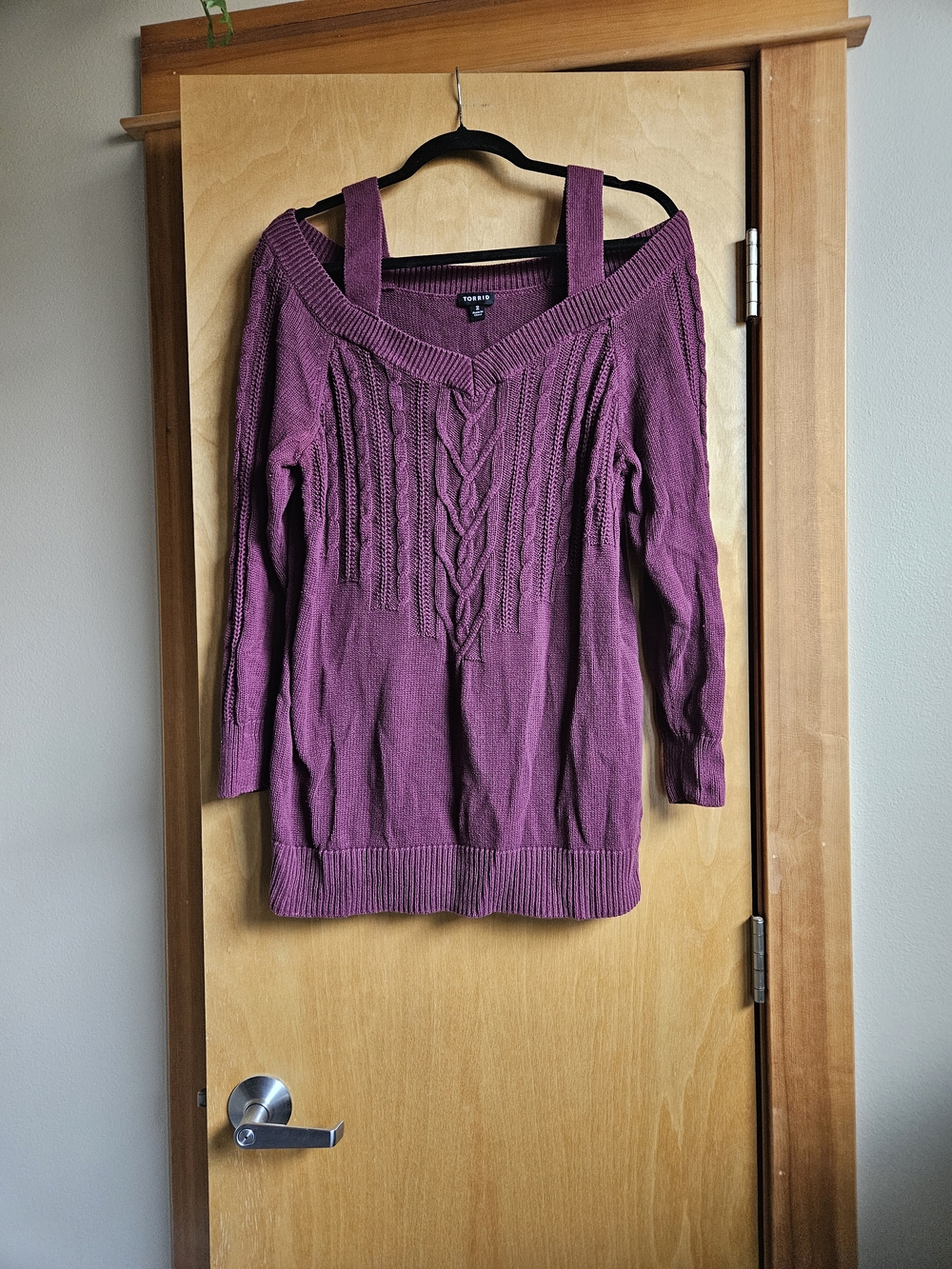 Torrid Plum Off-Shoulder Cable Knit Sweater